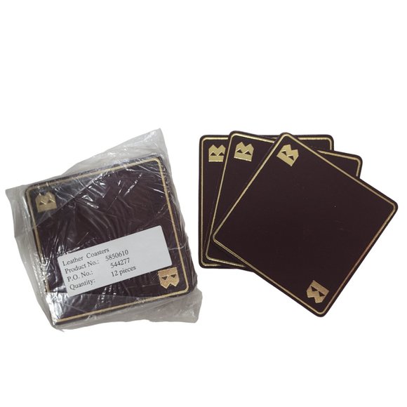 VINTAGE Leather Coasters NWT- Bank of Montreal (Burgundy, Brown, Gold) - Picture 2 of 4